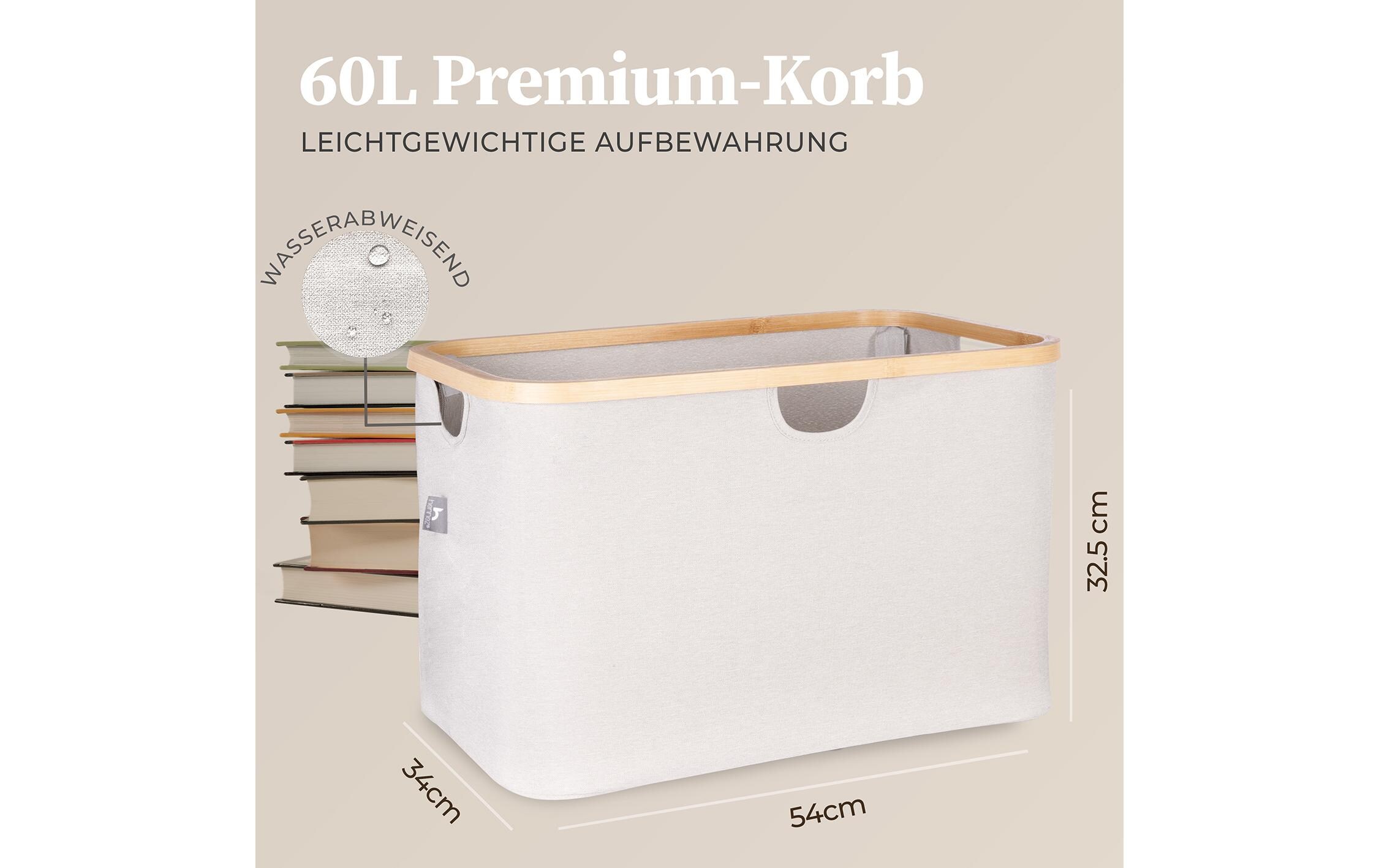 Wäschekorb Adrian 60 l, Beige/NatureFaltbare Aufbewahrungsbox