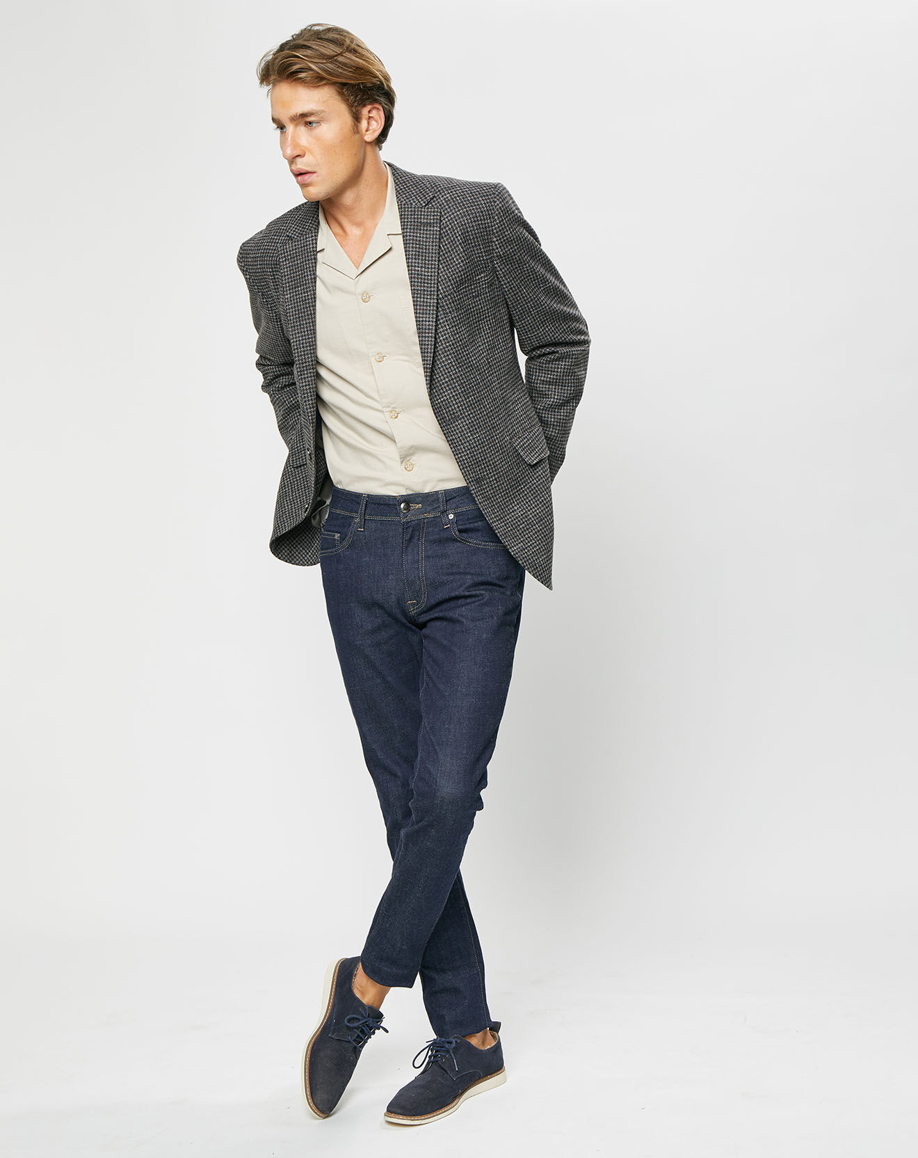 Hackett London Veste en Laine mélangée à imprimé pied-de-poule marron/gris