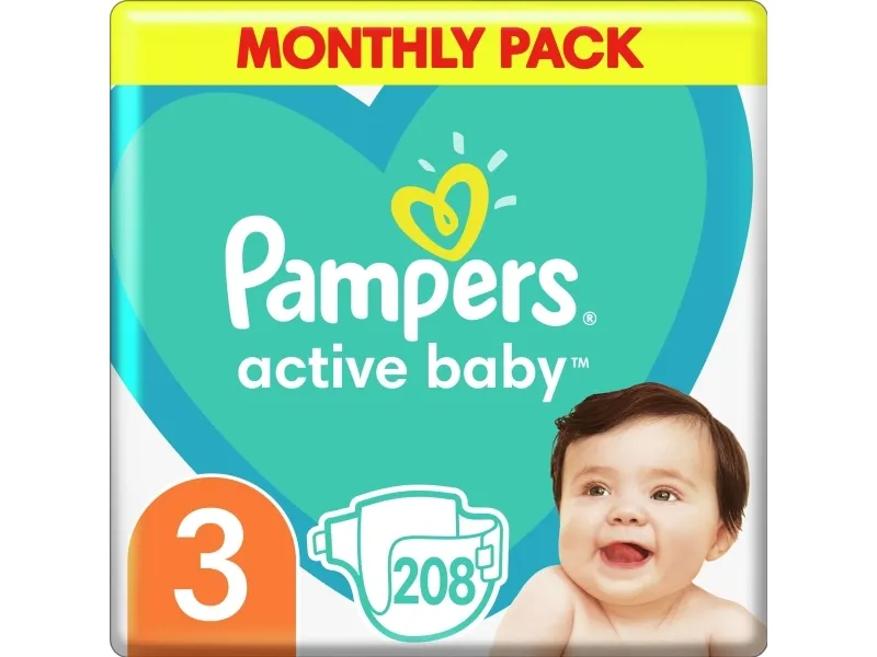 Pampers Active Baby bleer størrelse 3, 6-10 kg, 208 stk.