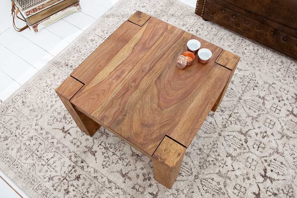 Massivholz Couchtisch MAKASSAR 60cm braun Sheesham stone finish einzigartige Maserung