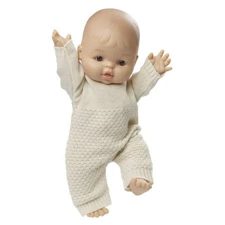 Heless Puppen-Strickstrampler aus 100 % Bio-Baumwolle, ecru, Gr. 35-45 cm
