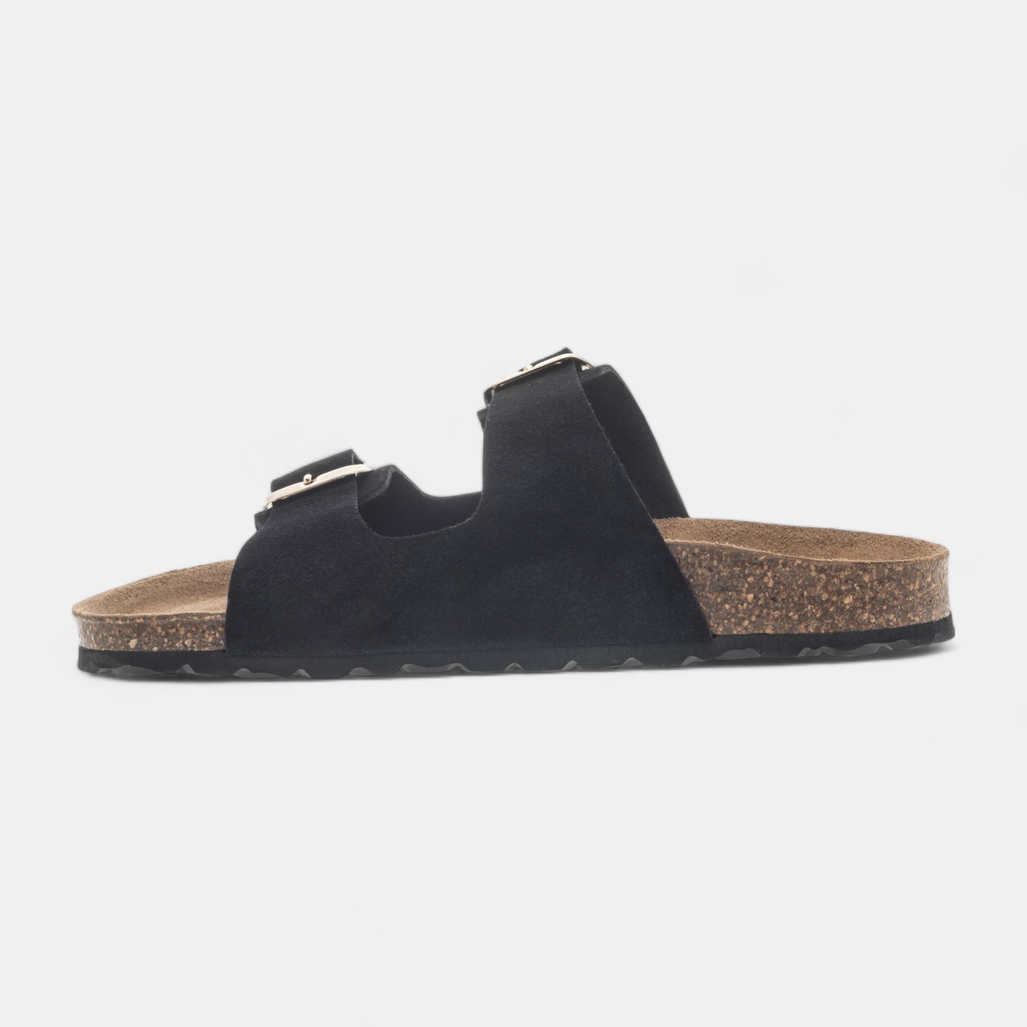 Mules semelle liège Femme en cuir noir