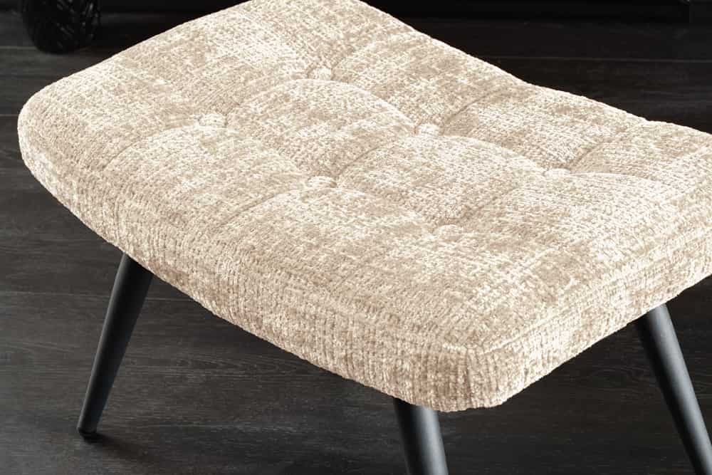 Moderner Hocker SCANDINAVIA champagner Chenille Cremona Metallbeine Fußhocker