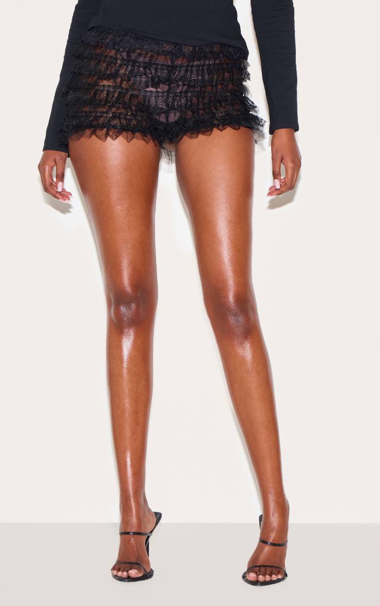 Noir Short Bloomer En Mesh À Volants