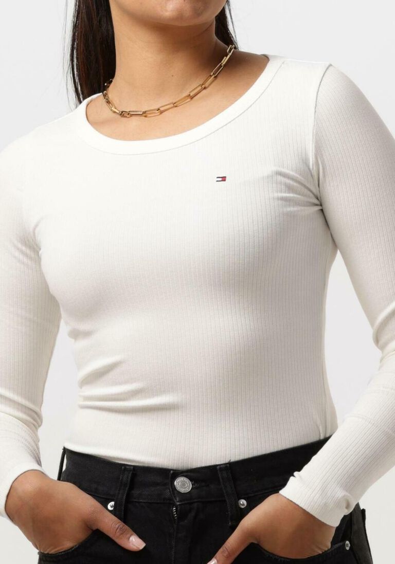 TOMMY HILFIGER ecru tommy hilfiger top slim 5x2 rib o-nk ls
