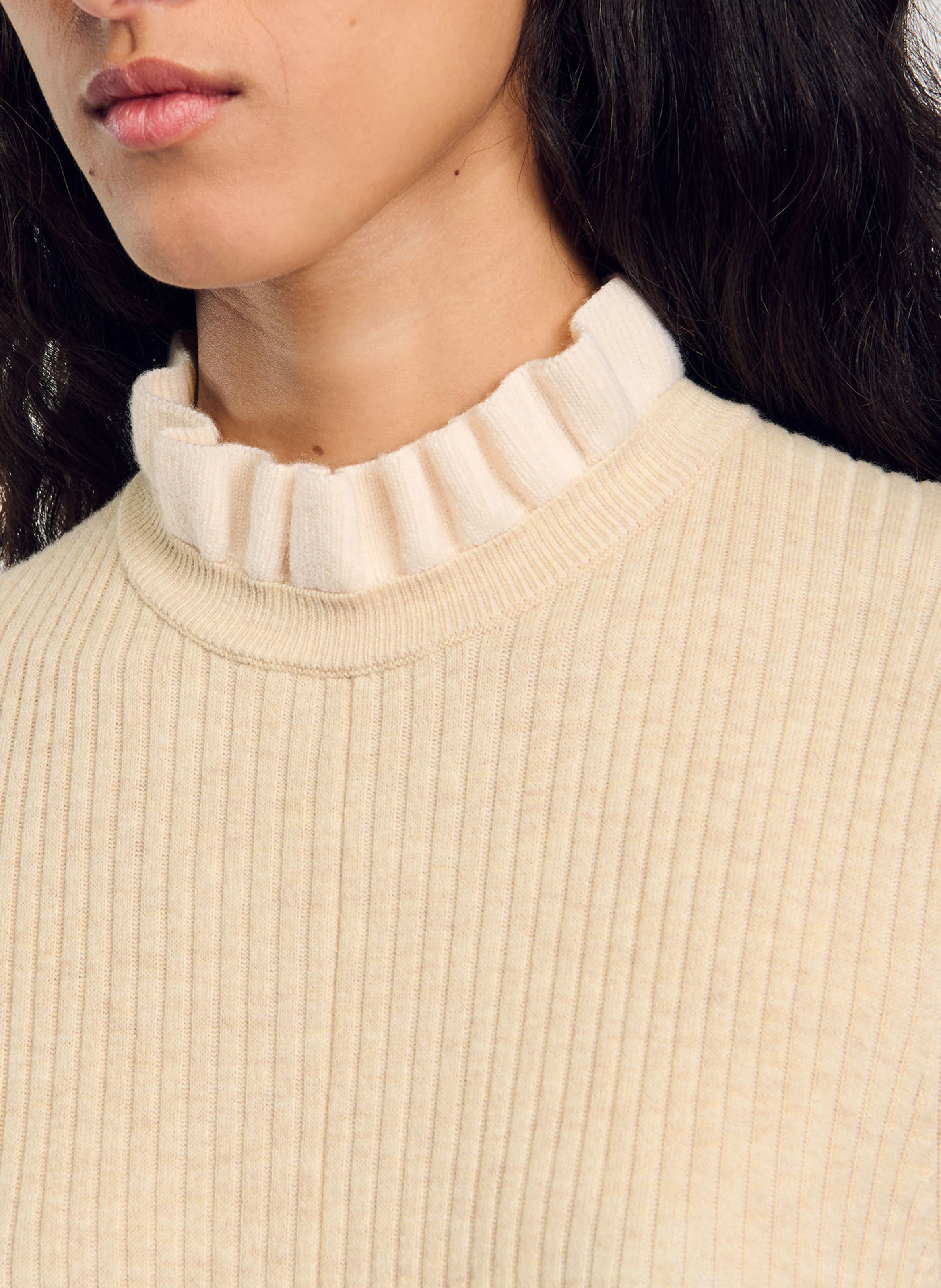 Robe longue col volanté| Beige