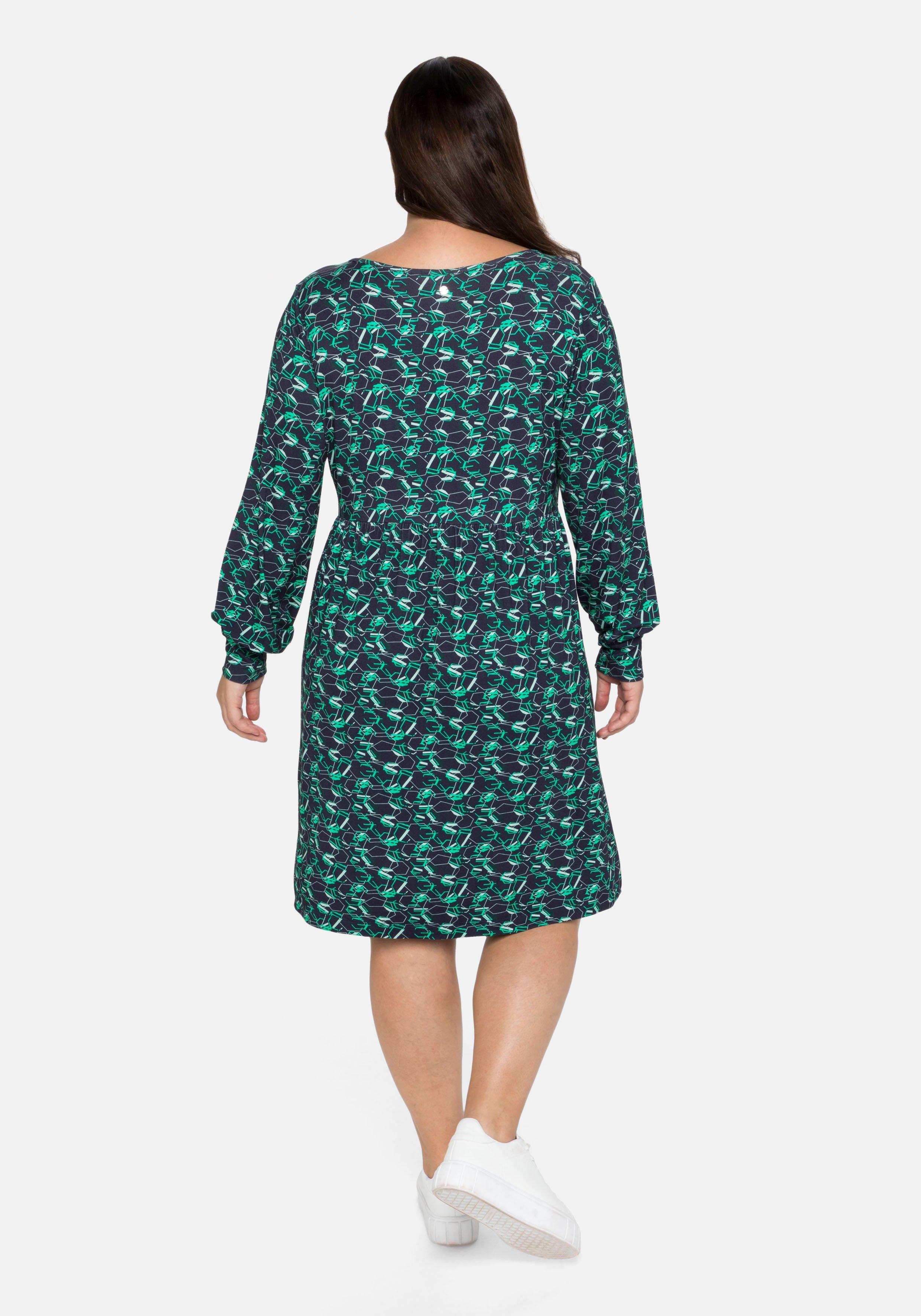 Jerseykleid mit Alloverdruck und Schlüssellochdetail