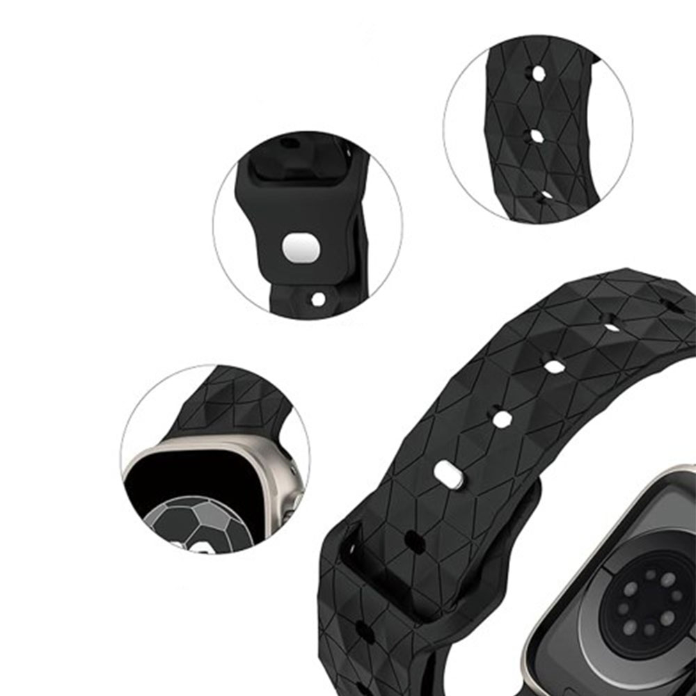 Apple Watch (42/41/40/38 mm) Silikon Armband mit Fussball-Muster (Gelenkumfang: 140-215mm) - Schwarz
