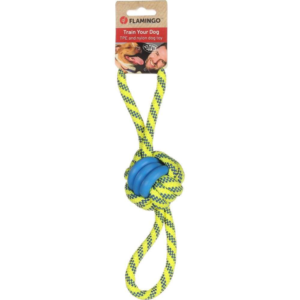Jouet balle nouée ø 7 cm x 30 cm bleu & jaune pour chien
