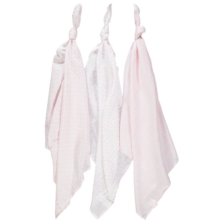 Set de 3 langes en coton à motifs graphiques - Blanc