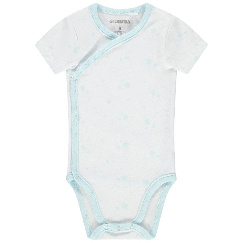 Body manches courtes en coton bio à étoiles all-over - Blanc