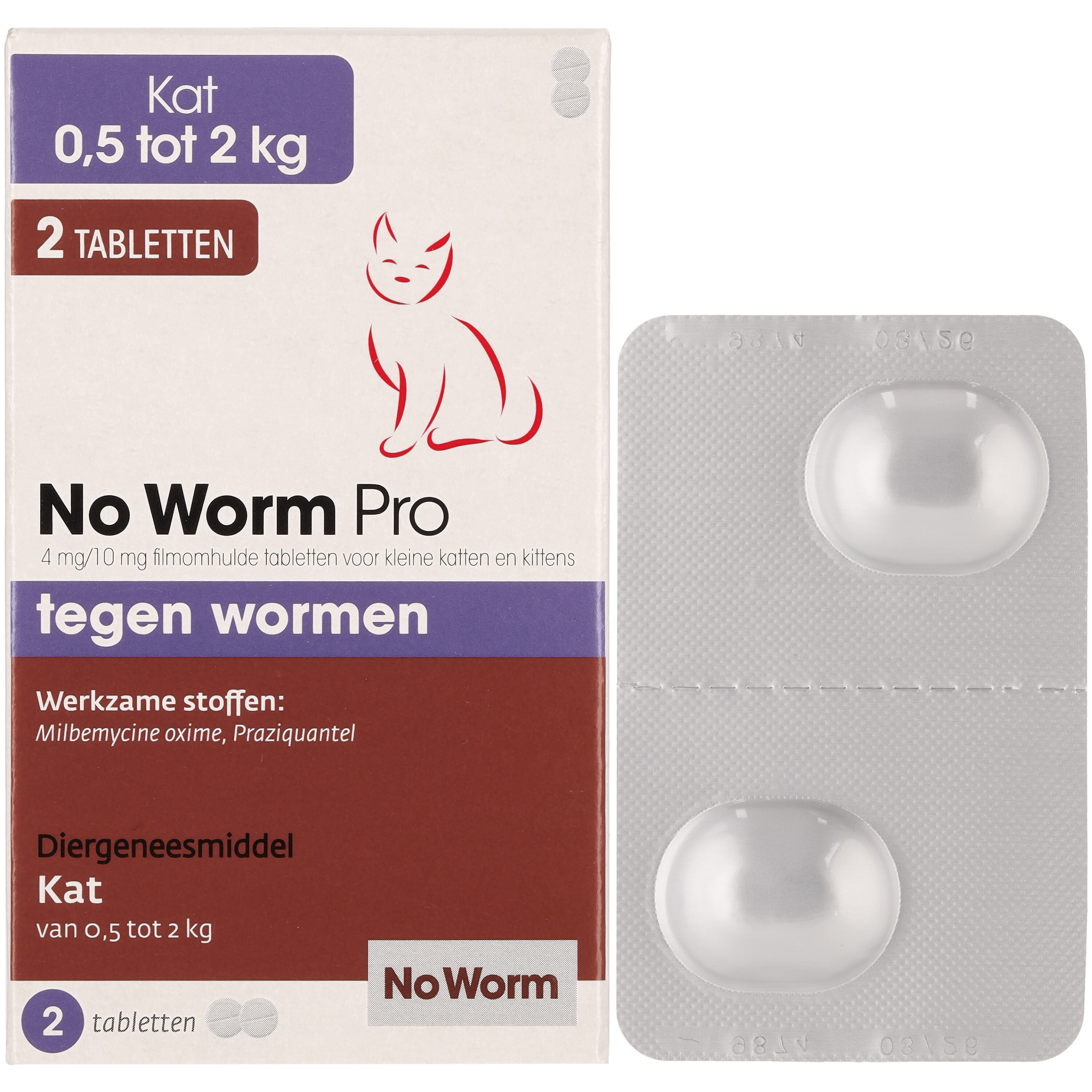 No worm Pro Tabletten - Ontworming Kleine katten en kittens - 2 Stuks - S