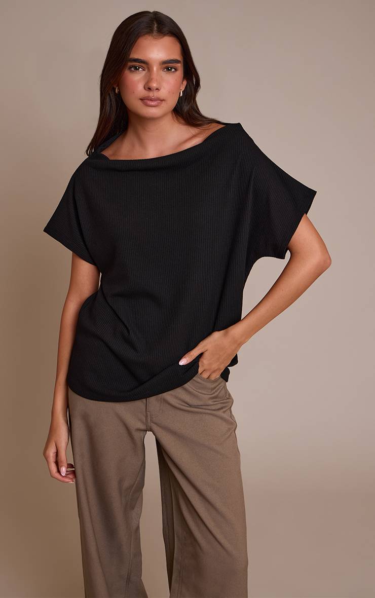 Noir Haut Long Ample Asymétrique En Côtes Épaisses
