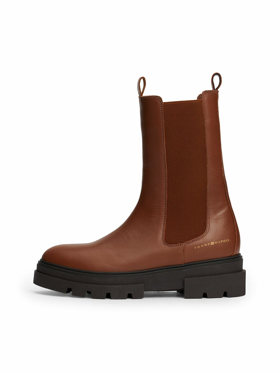 TOMMY HILFIGER<br>Botas de couro com elástico e salto baixo