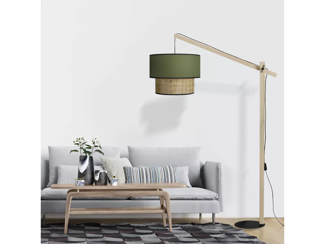 Lampadaire droit bois naturel,olive 190 cm.