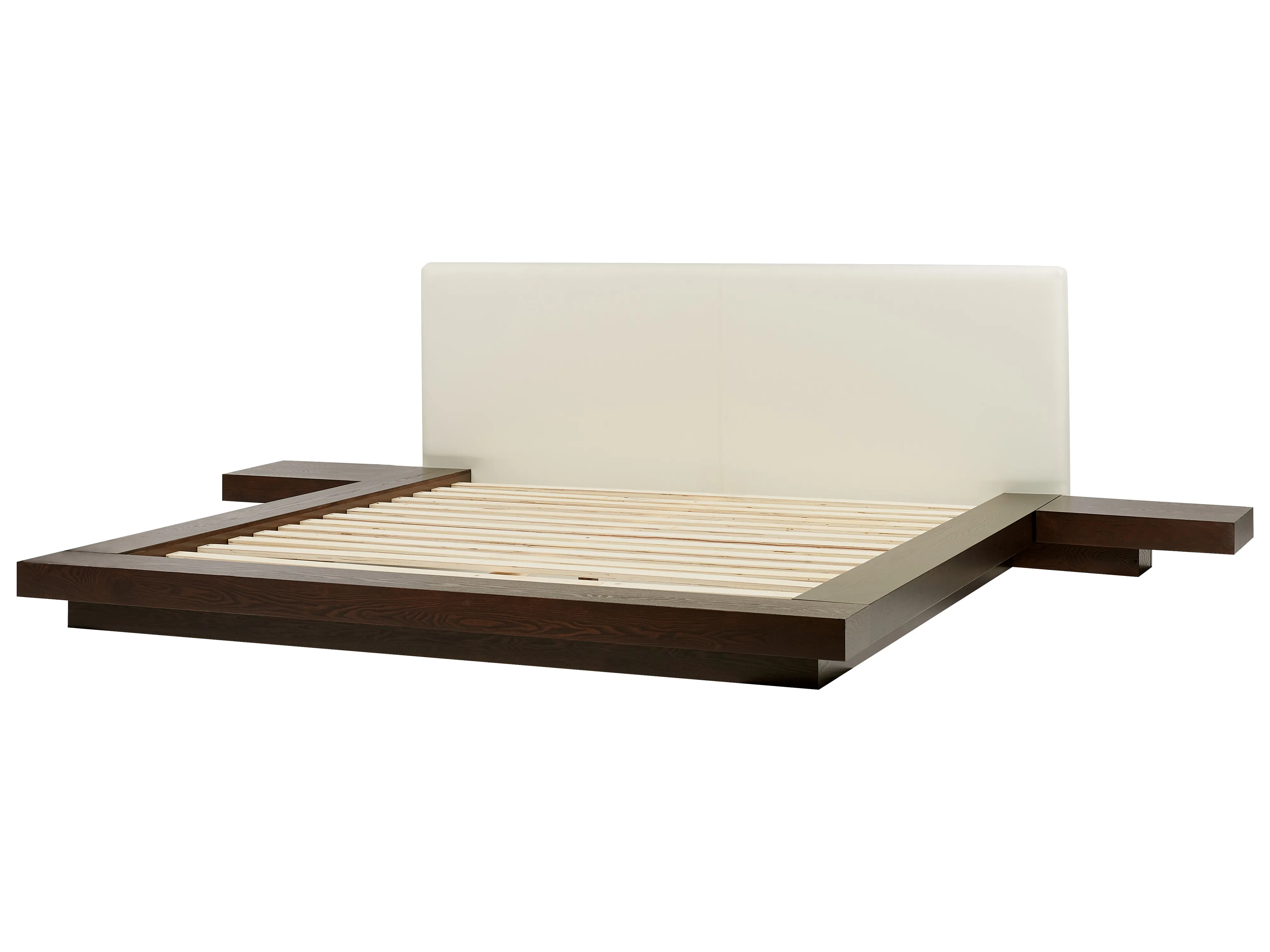 Bed met LED-verlichting Kunstleer ZEN 180 x 200 cm Donker essenhout