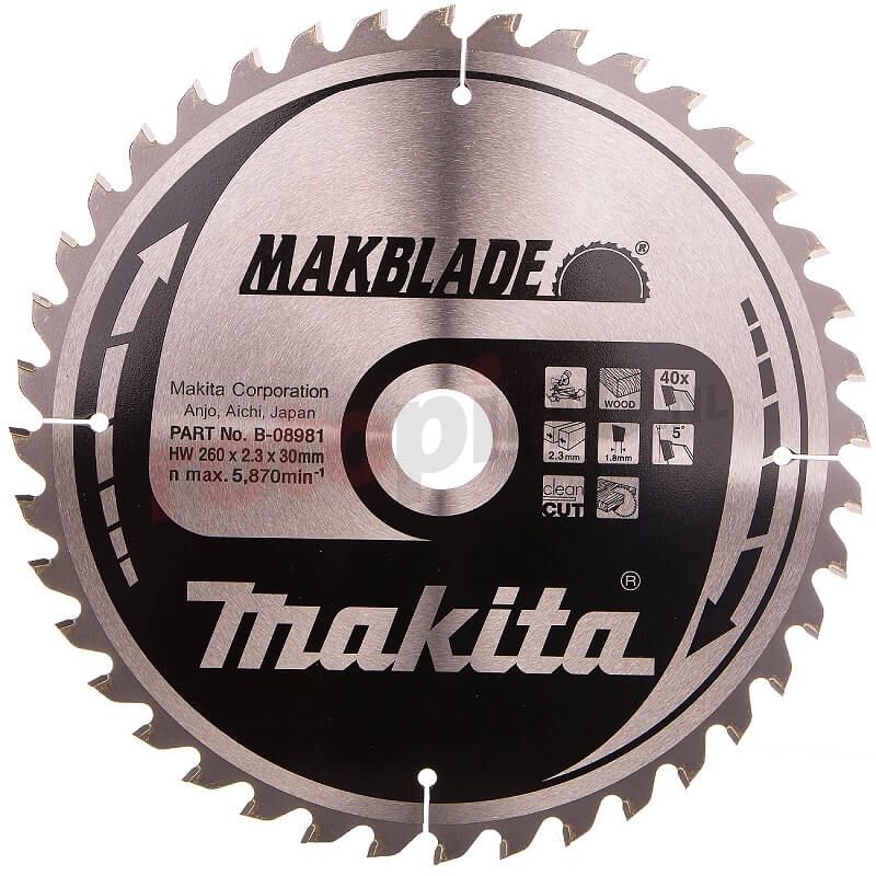 Makita B-32770 Zaagblad hout 260x30x2,3 40T 5g - 260x30x1,8mm