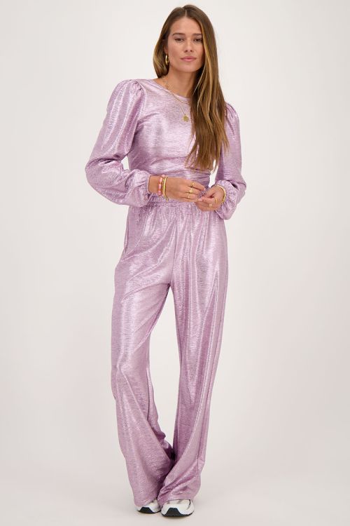 Roze metallic top met knoop