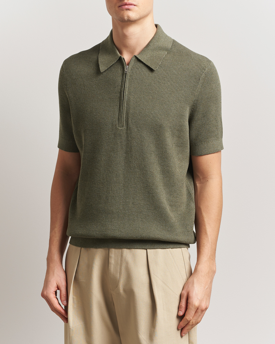 NN07 Hansie Half Zip Knitted Polo Capers Green