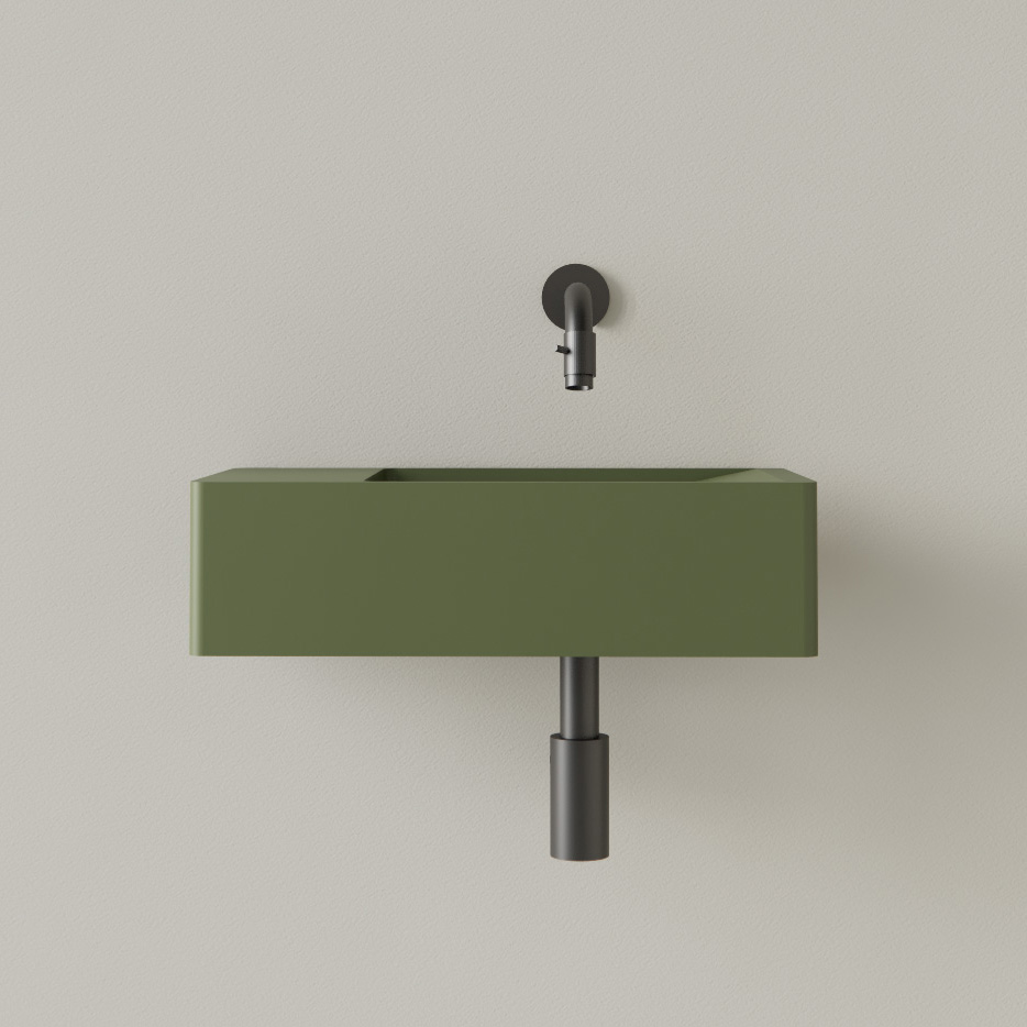 Sanigoods Luko fontein 40x22cm links zonder kraangat olijfgroen