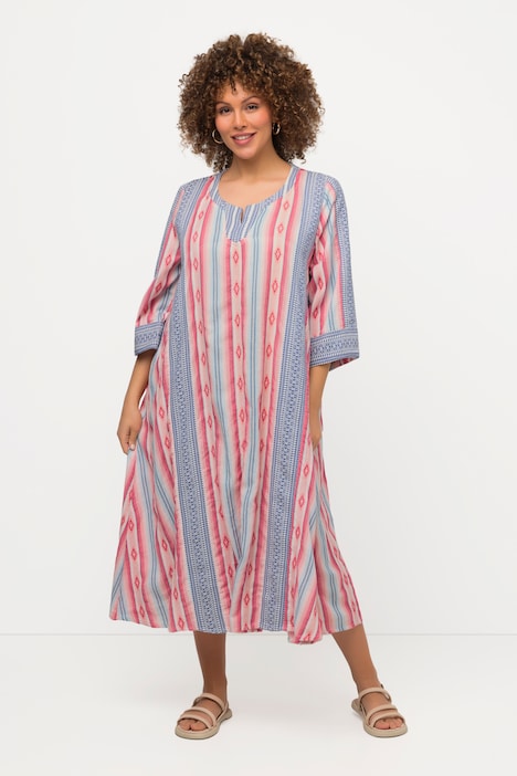 Kaftan, Ethnomuster, A-Linie, Tunika-Ausschnitt, 3/4-Arm