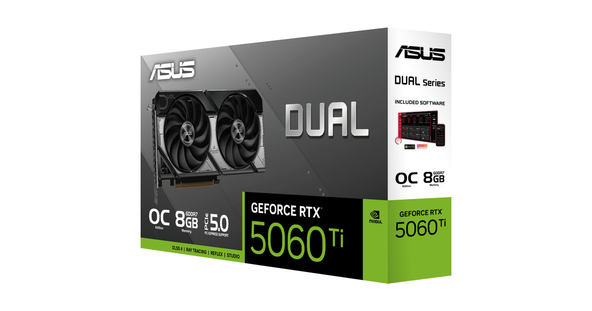 ASUSDUAL GeForce RTX 5060 Ti OC 8G grafische kaart  (Zwart, 3x DisplayPort, 1x HDMI)