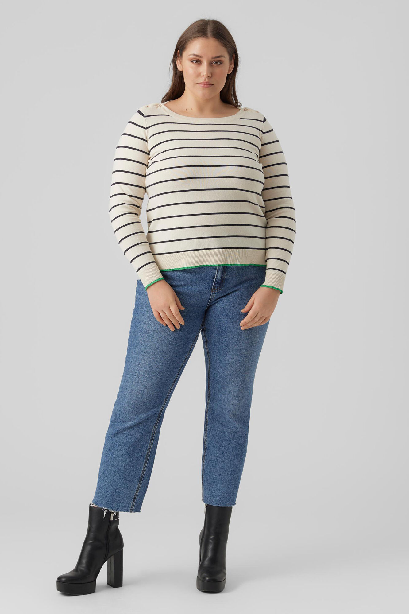 Suéter listrado plus size - Cinza