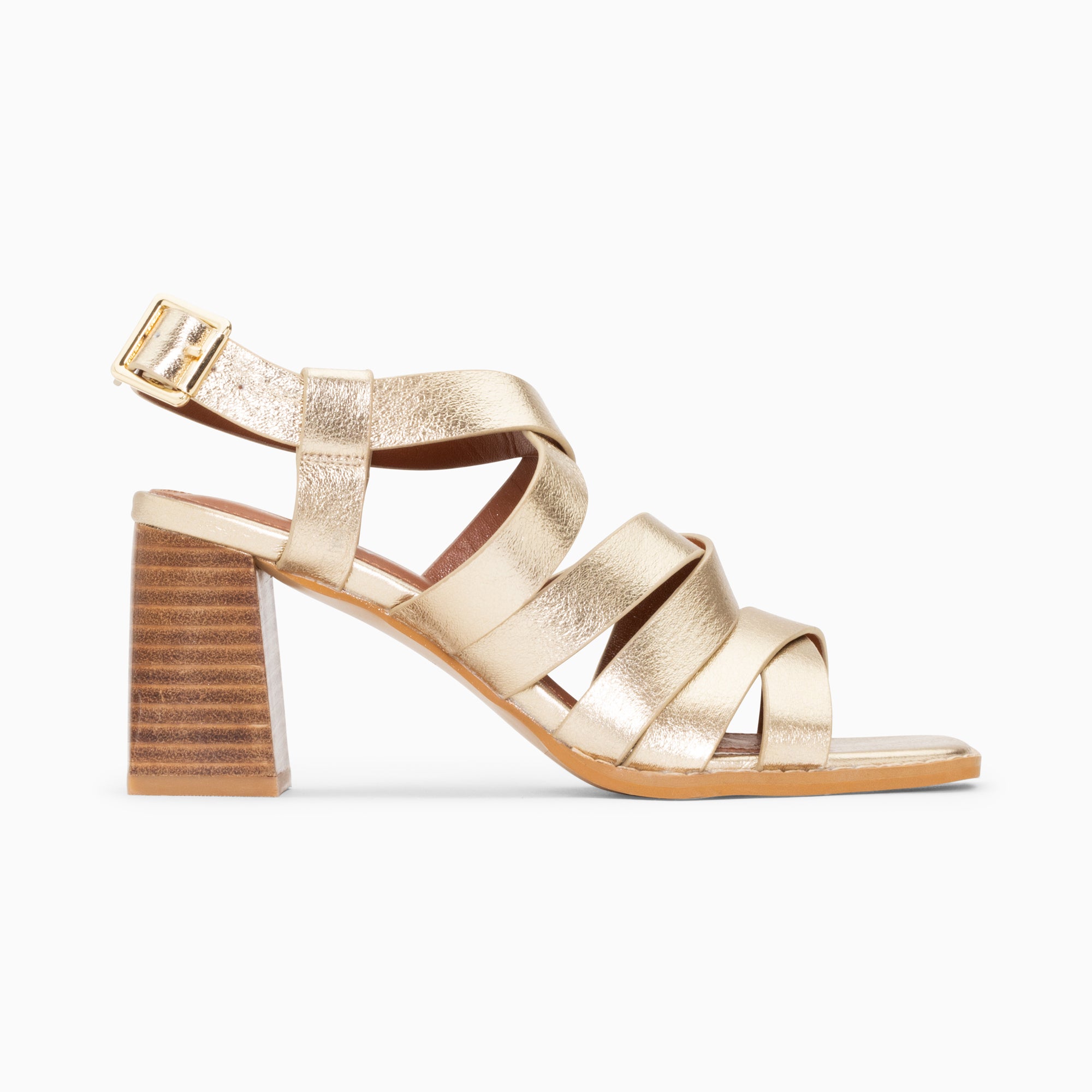 Sandales à talon, Compensées-Sandales Loriane or à multibrides croisées et talon haut