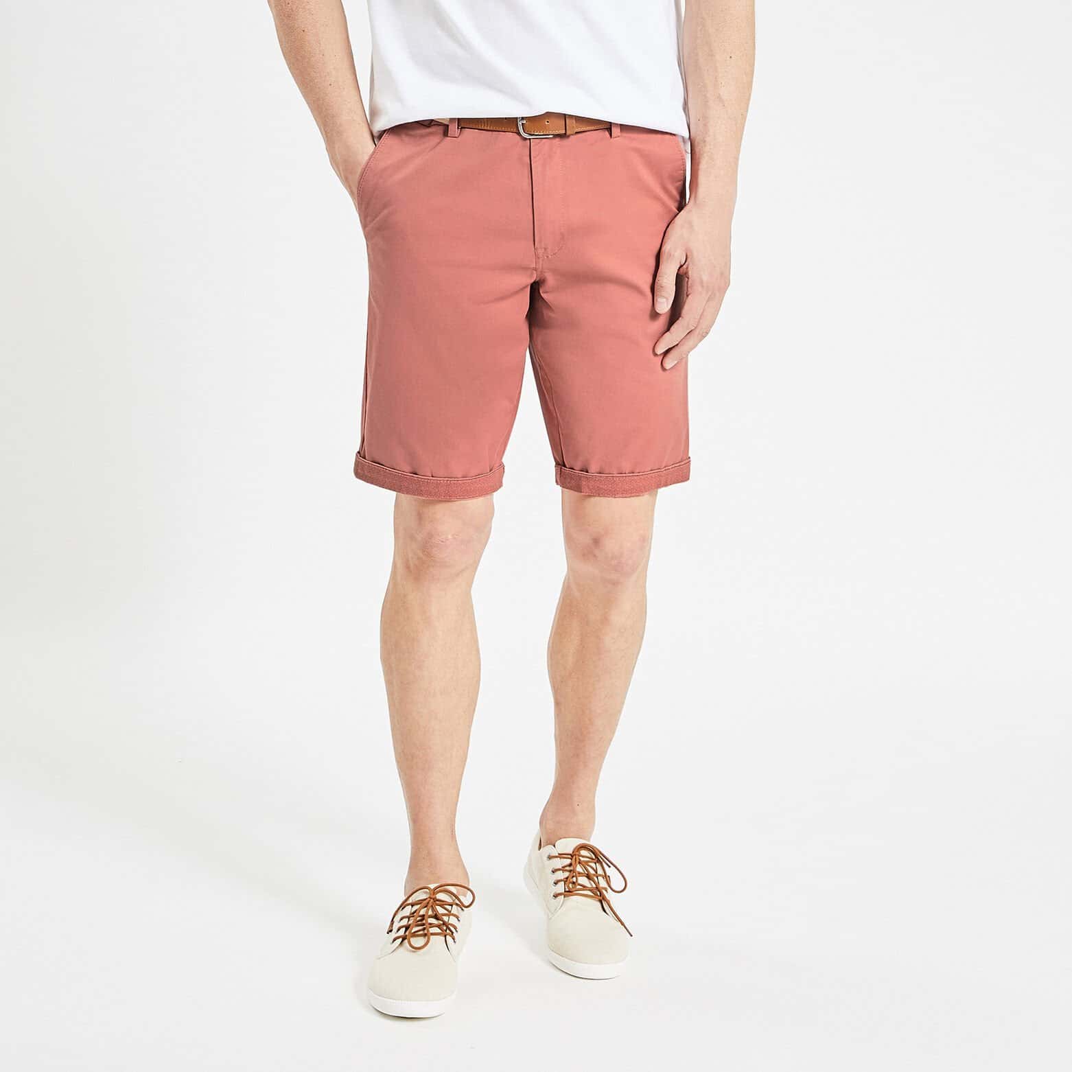 Bermuda chino uni avec ceinture Rose