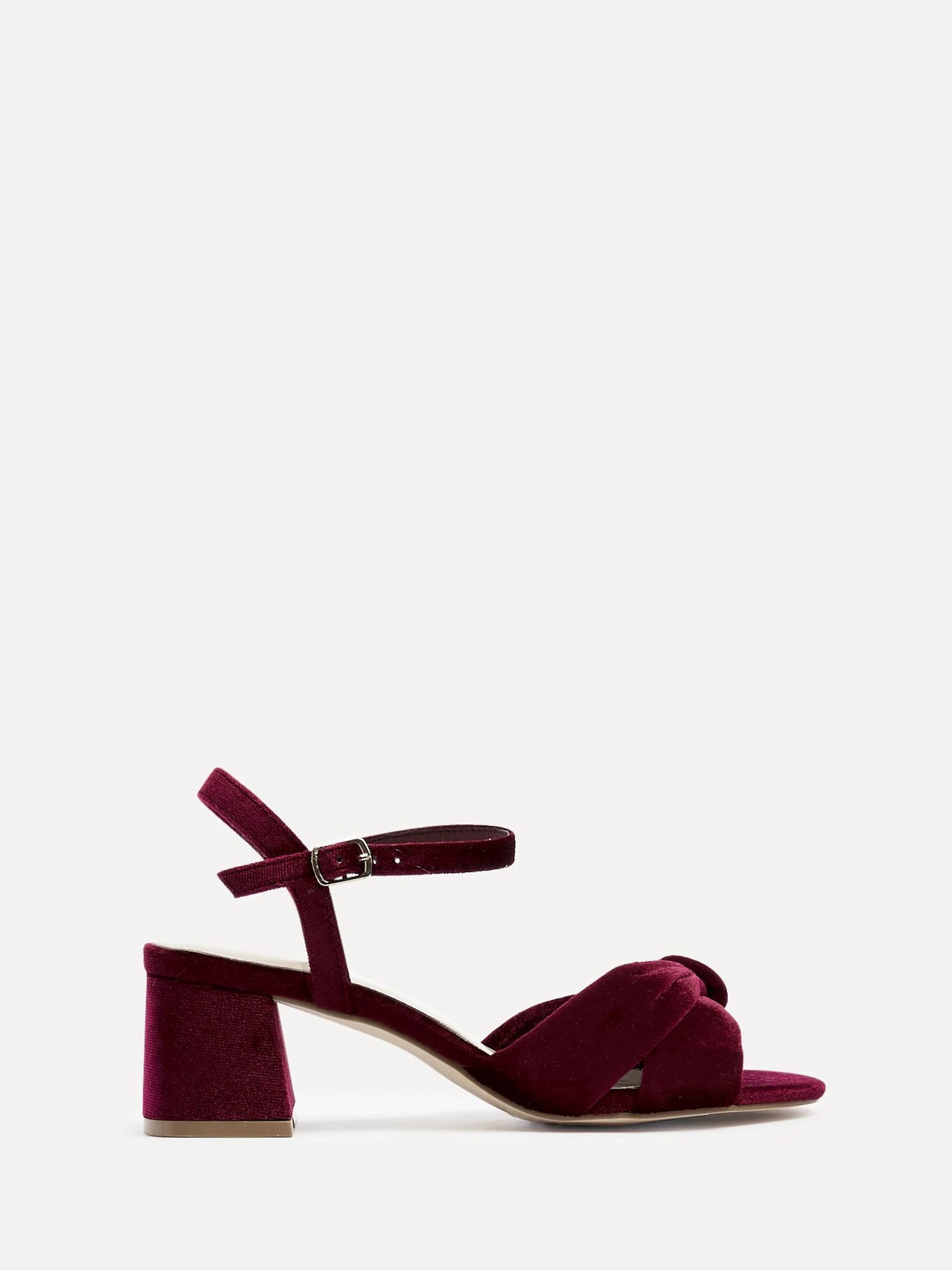 Bordeauxrood - Linzi - Charlotte sandalen met blokhak en strik aan de voorkant