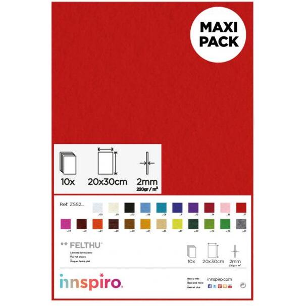 Feutrine innspiro non adhesive 20x30cm 2mm coloris  rouge lot de 10 coupons