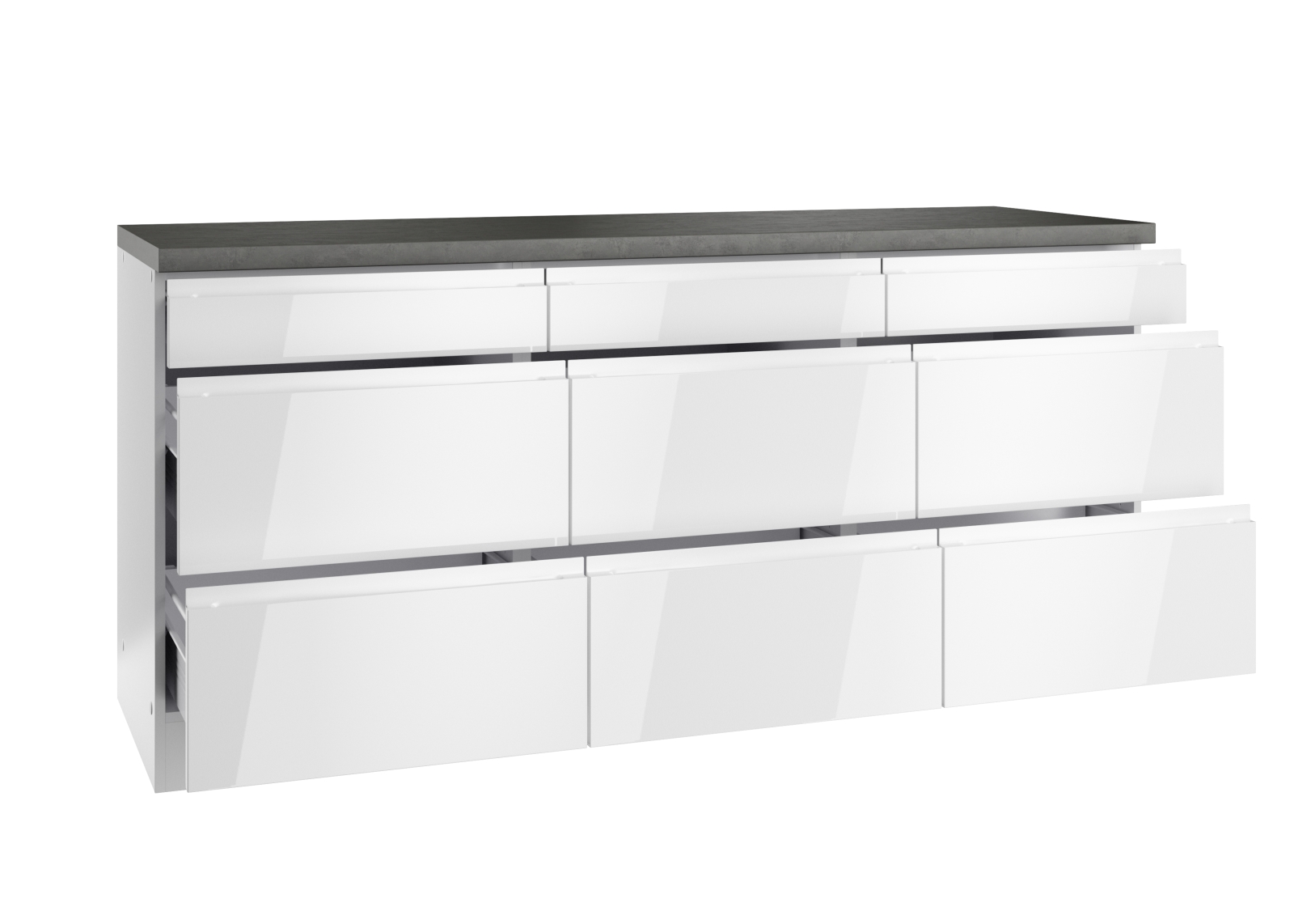 Unterschrank MONZA - weiß Hochglanz - Beton-Optik - 180 cm