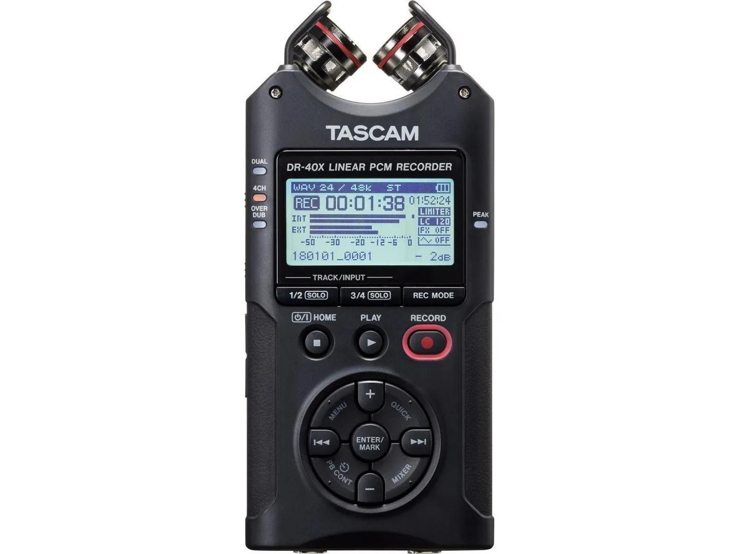 Tascam DR-40X, 18 t, MP3, WAV, 92 dB, 44100 - 96000 Hz, Blå, 40 mW