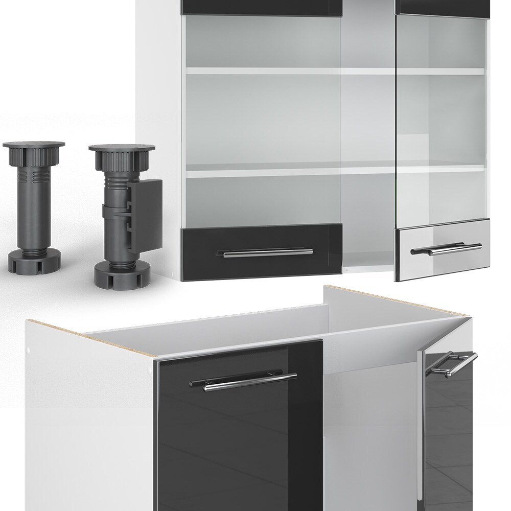 Vicco Küchenzeile Küchenblock Einbauküche Fame-Line Weiß Anthrazit 235 cm modern Hochglanz Küchen Schränke Hängeglasschrank Hängeschrank Schubladenunterschrank Spülenunterschrank Herdumbauschrank