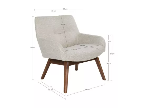 London - Fauteuil en tissu et pieds en bois naturel : Couleur - Ecru