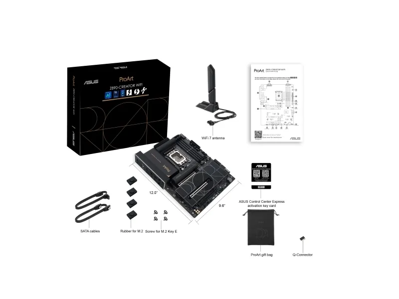 ASUS ProArt Z890-CREATOR WIFI - Bundkort - ATX - LGA1851 sokkel - Z890 Chipset - USB4, USB 3.2 Gen 2, USB-C 3.2 Gen 2x2, USB 3.2 Gen 1 - 10 Gigabit LAN, 2.5 Gigabit LAN, Bluetooth, Wi-Fi 7 - onboard grafik (CPU påkrævet) - HD Audio (8-kanaler)