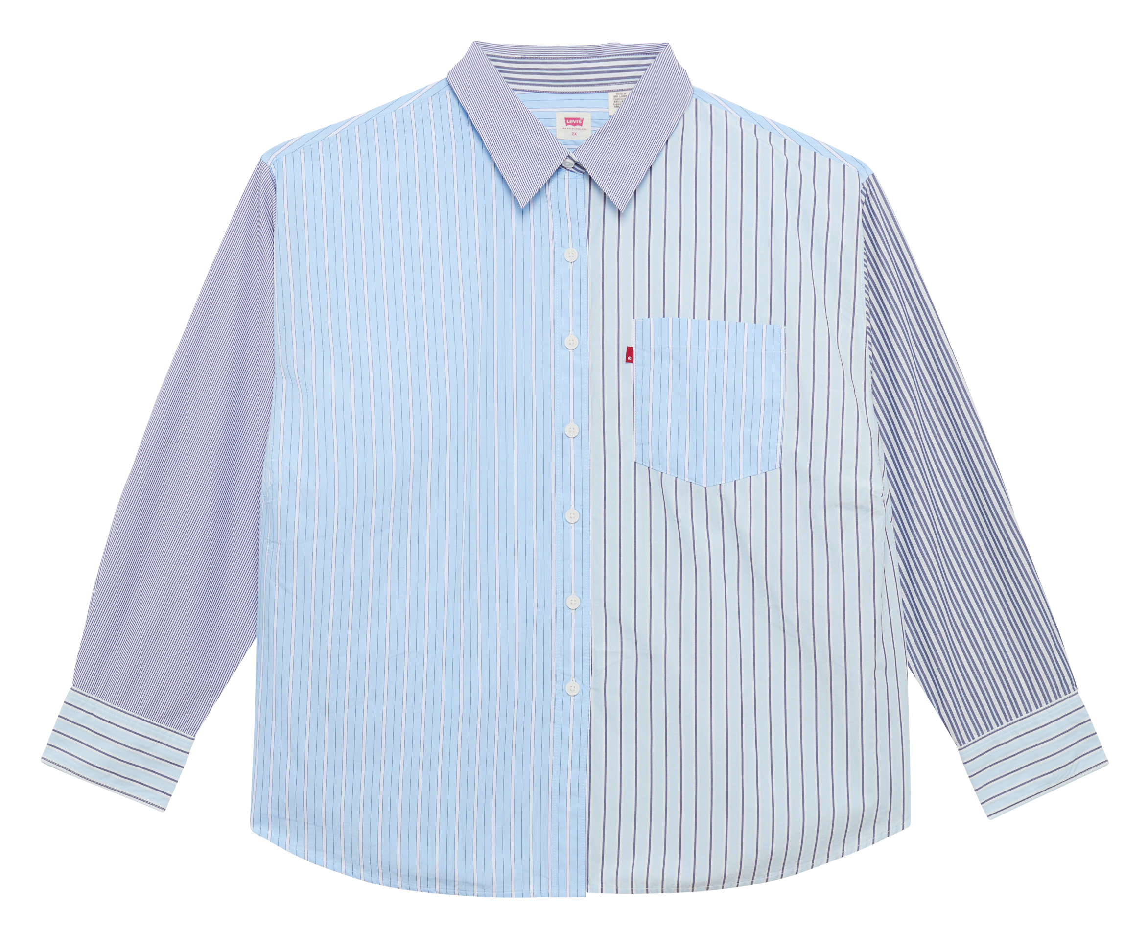 PL NOLA SHIRT - Chemise col classique patchwork en coton | Bleu