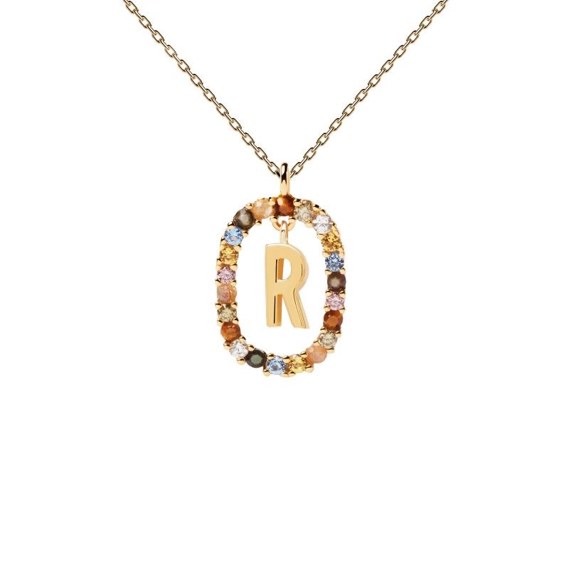 PDPAOLA Collier en argent plaqué or - Lettre R - CO01-277-U
