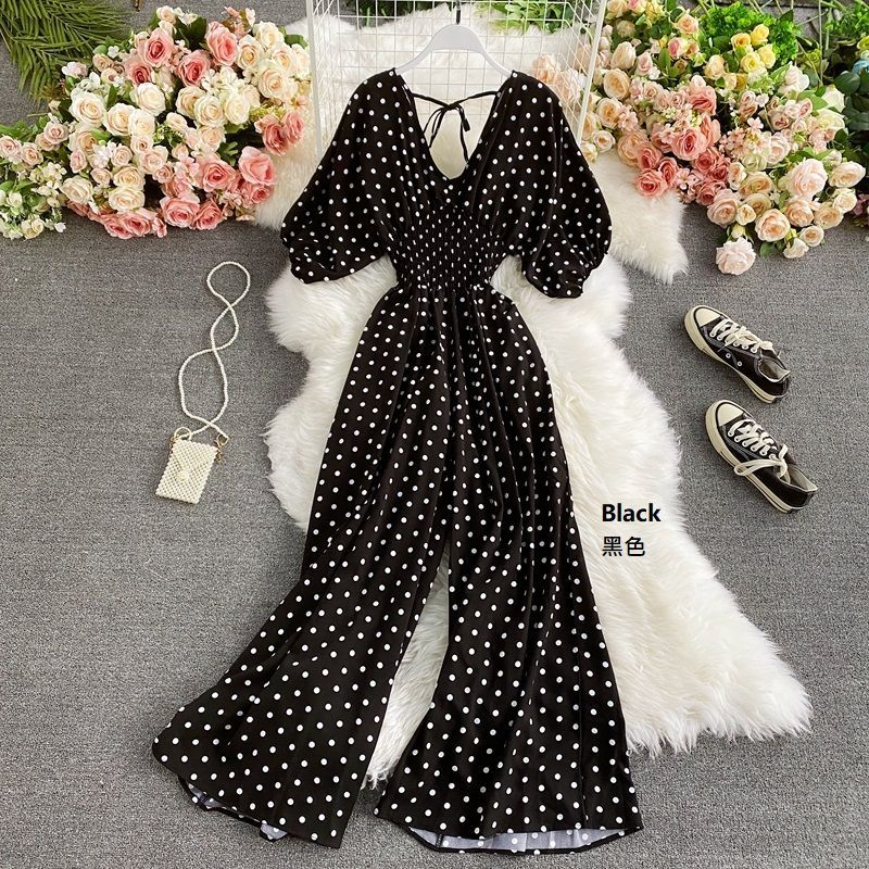 Yearnin - Jumpsuit met pofmouwen en stippen