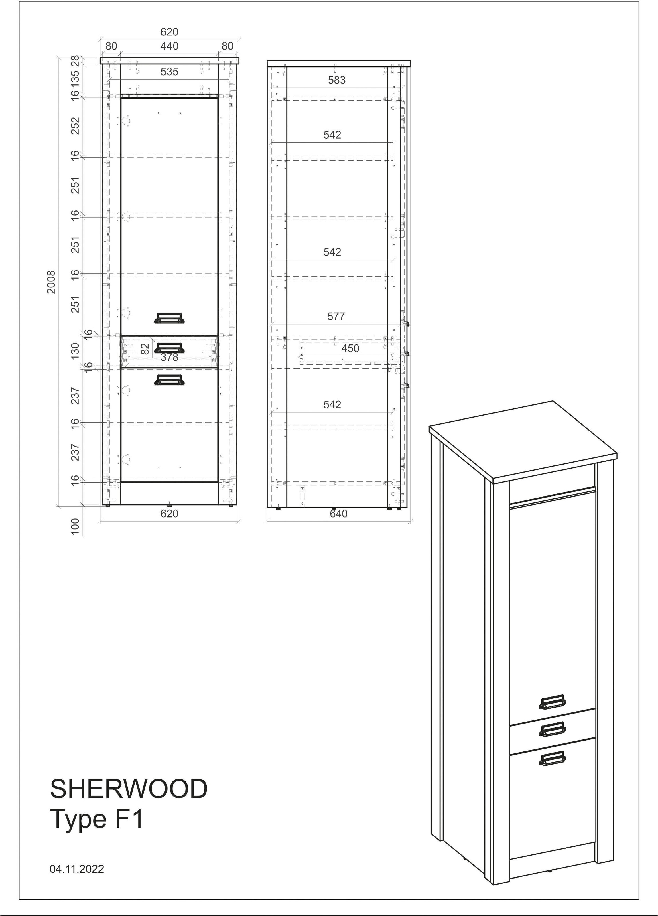 Home affaire Vorratsschrank »Sherwood« mit Apothekergriffen aus Metall, Tiefe 64 cm