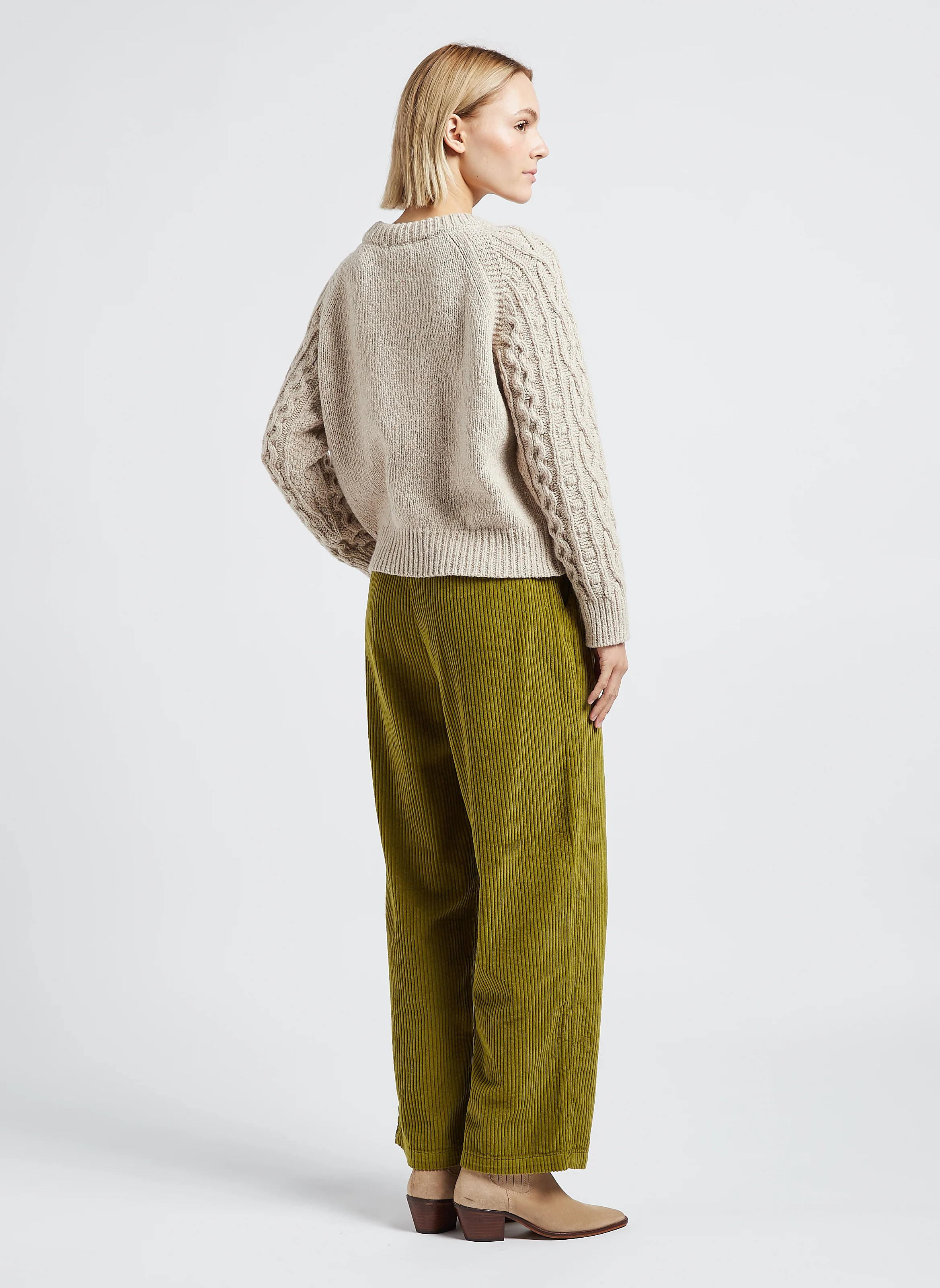 CAMERON - Pantalon droite en velours de coton côtelé| Vert