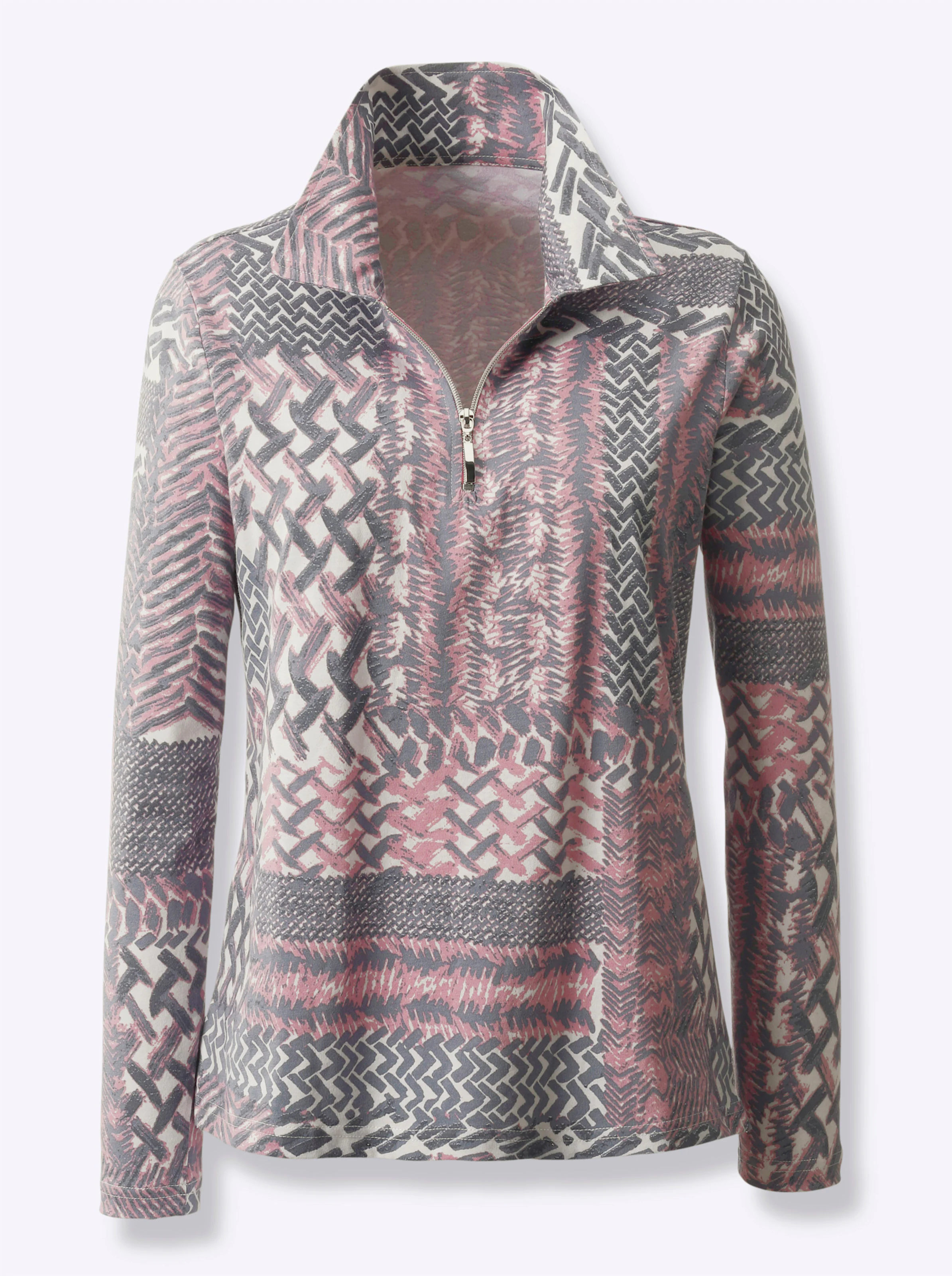 Langarmshirt in mauve-grau-bedruckt