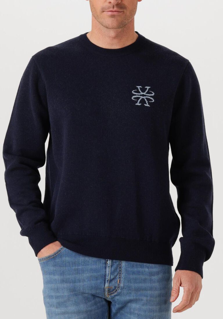 donkerblauwe jacob cohen trui girocollo tubico c logo jacquard