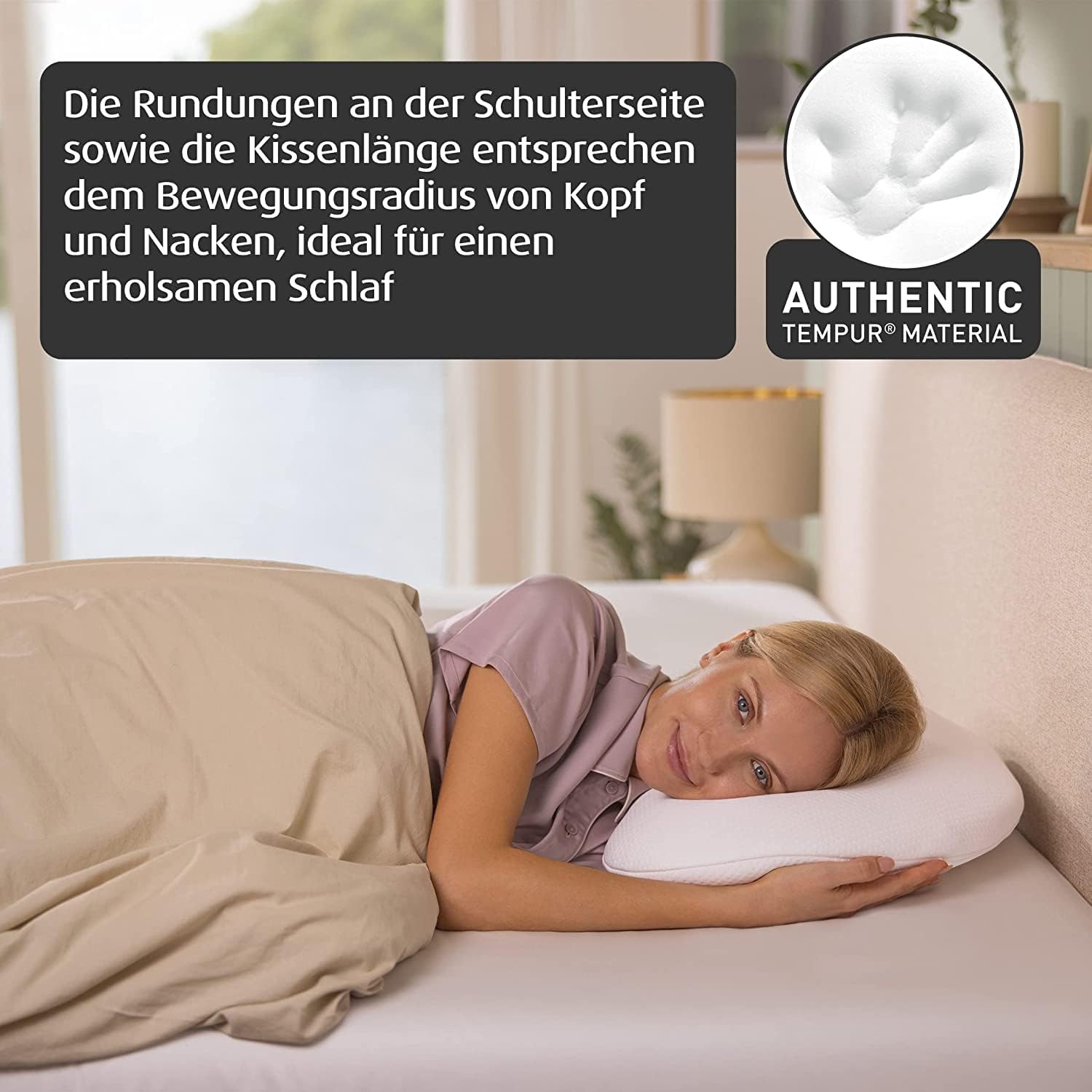 TEMPUR Sonata Kopfkissen Memory Foam, ergonomisches Nackenstützkissen für Rücken- und Seitenschläfer, Liegefühl fest, M (61 x 40 x 11 cm), Weiß
