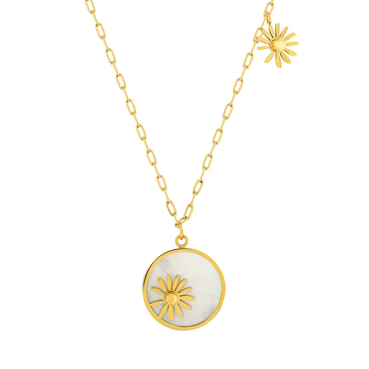 Collier acier jaune nacre 45 cm