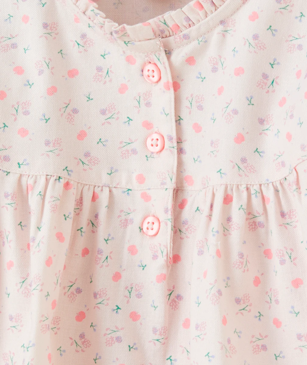 BLOUSE MANCHES LONGUES BÉBÉ FILLE EN COTON BIO ROSE AVEC IMPRIMÉ FLEURI