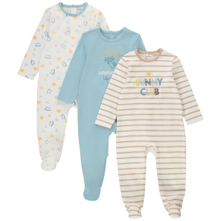 Lot de 3 dors-bien en jersey imprimé fantaisie pour bébé garçon - Ecru