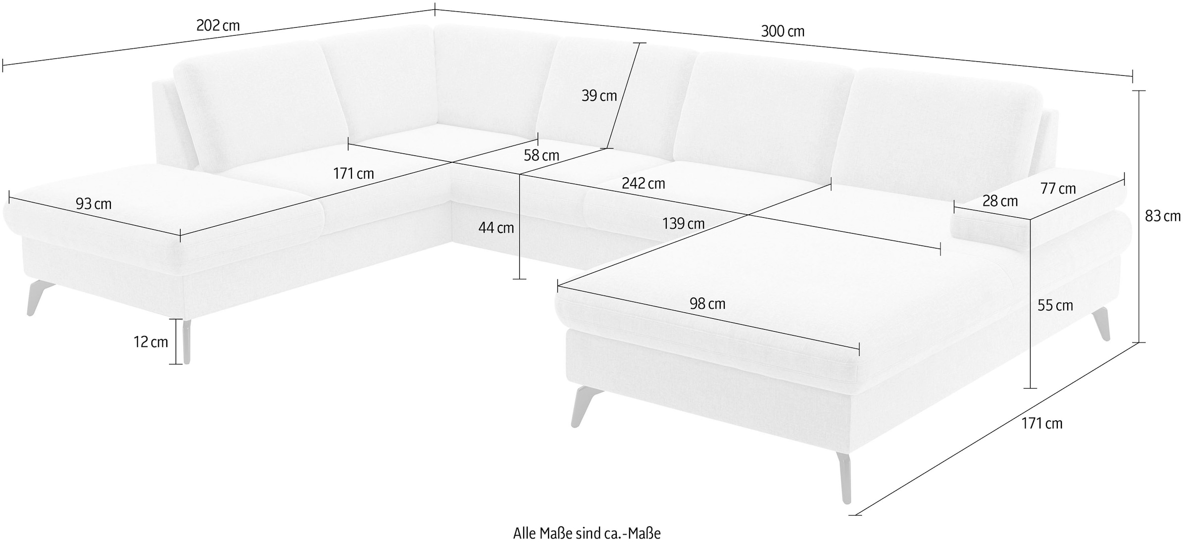 sit&more Wohnlandschaft »Morris Jubi U-Form, B: 300 cm« mit Armteilfunktion & 1 Zierkissen, optional Bettfunktion