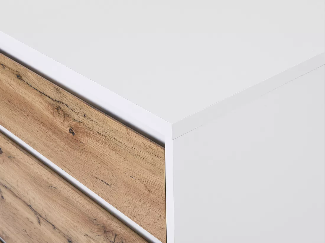 Ilot central de cuisine avec 3 tiroirs et 8 niches en MDF - Blanc et Naturel clair - PALESTRINA