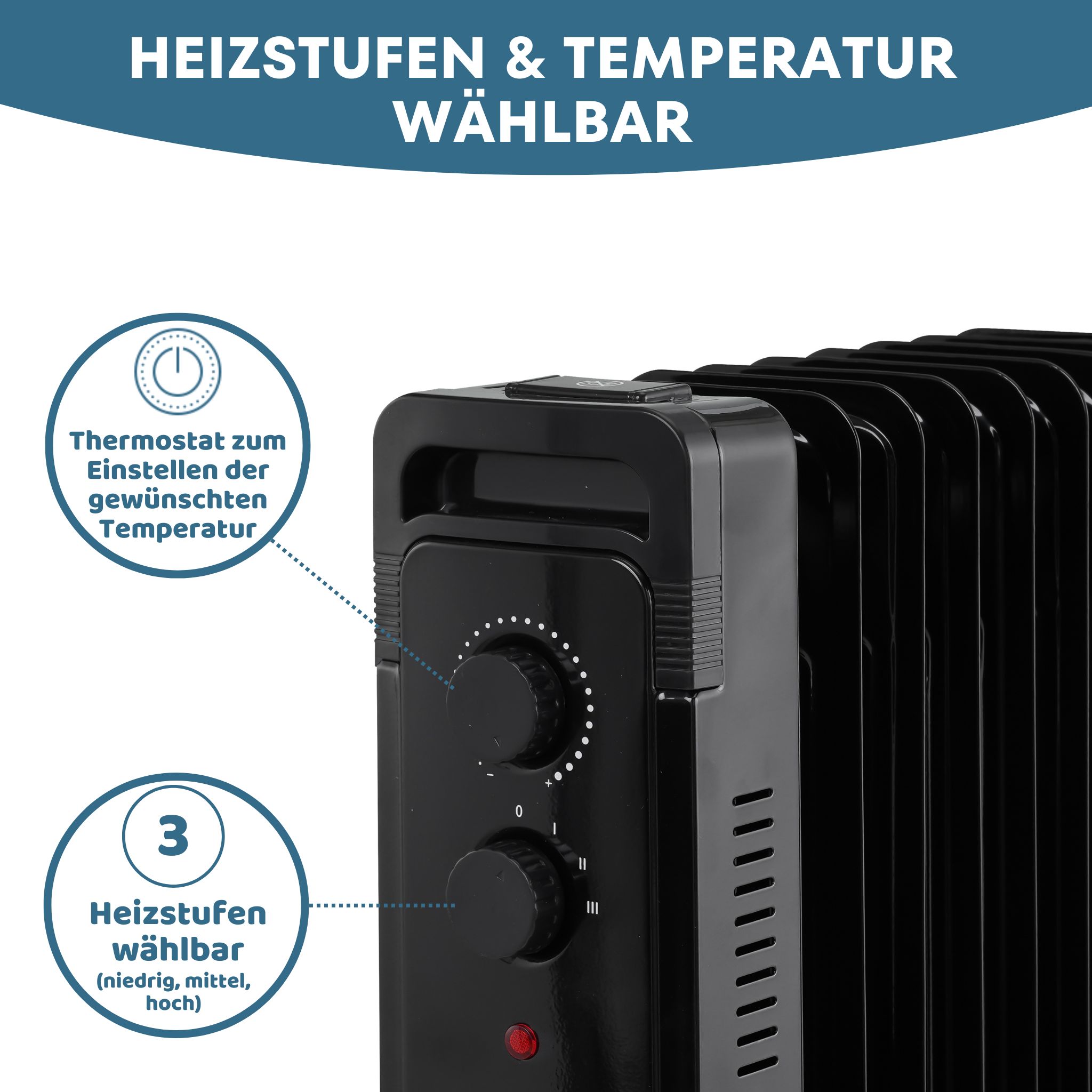STAHLMANN Ölradiator ZR17 2000 Watt, Elektroheizung Energiesparend bis 40 qm Fläche, Heizung Elektrisch mit Thermostat und 3 Heizstufen, Elektrisches Heizgerät, Electric Heater Schwarz